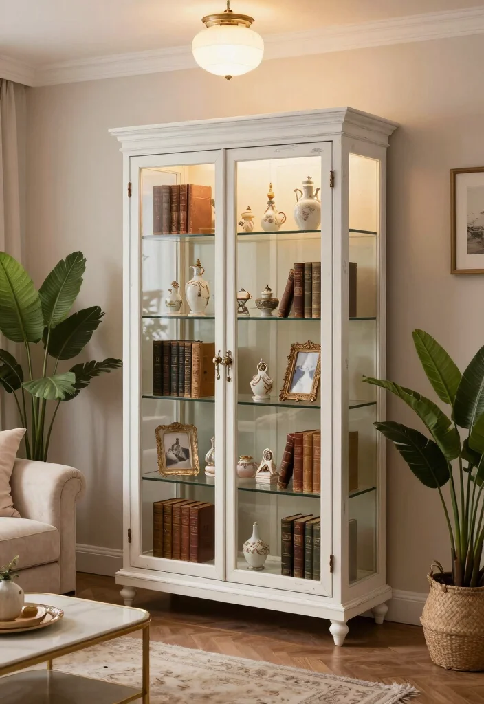 18 Living Room Display Cabinet Ideas: Stylish Showpieces - 1. Vintage Glass-Front Cabinet 1