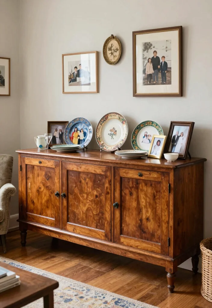 18 Living Room Display Cabinet Ideas: Stylish Showpieces - 13. Repurposed Vintage Sideboard 1
