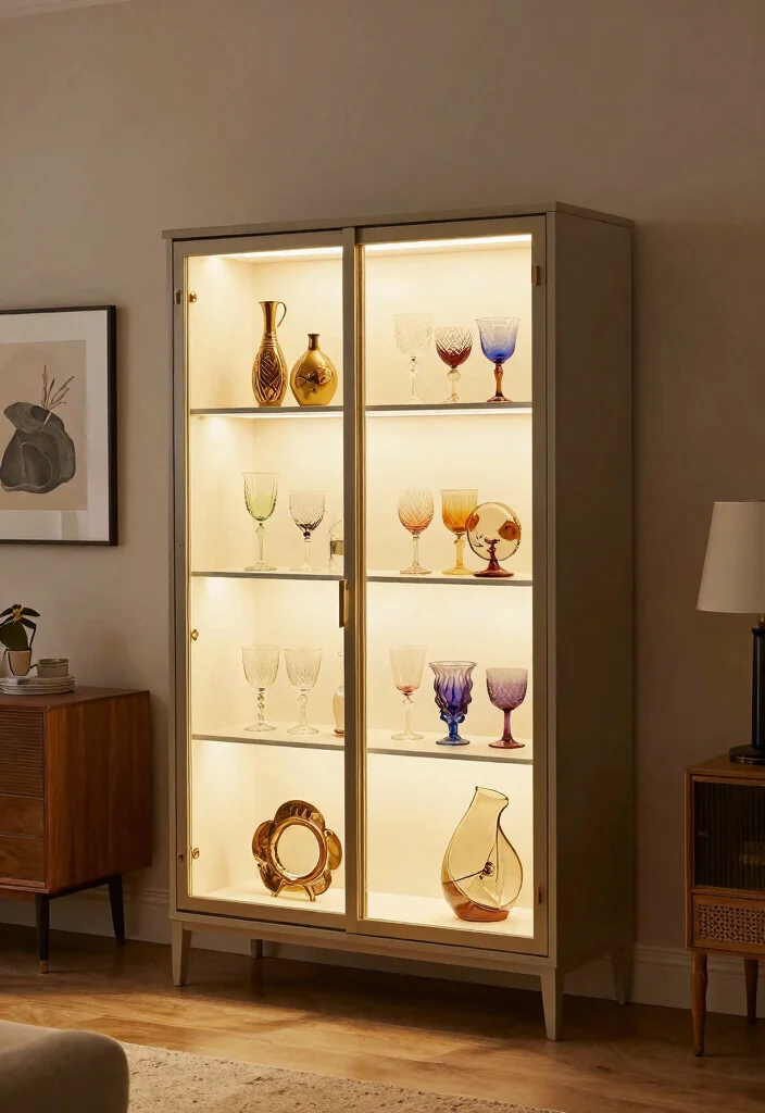 18 Living Room Display Cabinet Ideas: Stylish Showpieces - 17. Display Cabinet with Lighting 1