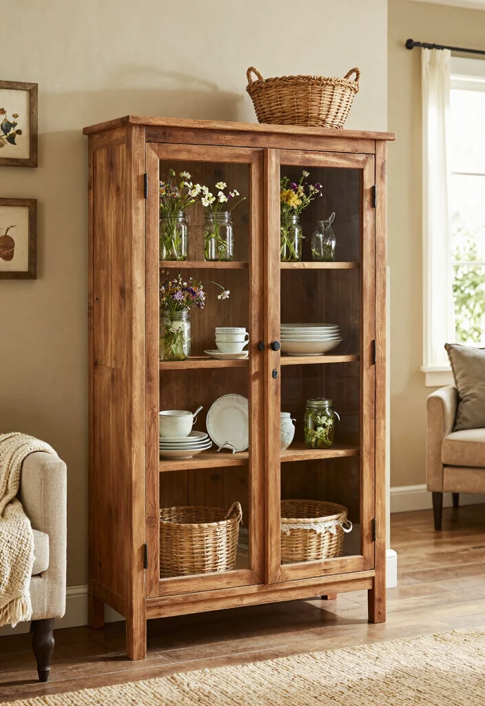 18 Living Room Display Cabinet Ideas: Stylish Showpieces - 2. Rustic Farmhouse Cabinet 1