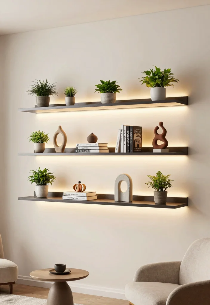 18 Living Room Display Cabinet Ideas: Stylish Showpieces - 8. Floating Display Shelves 1