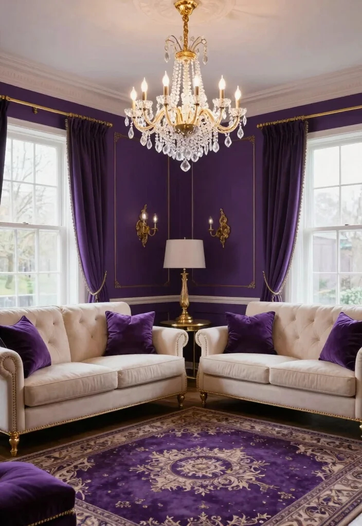 18 Living Room Purple Ideas: Bold Elegant Color Palettes - 1. Regal Royal Purple Elegance 1