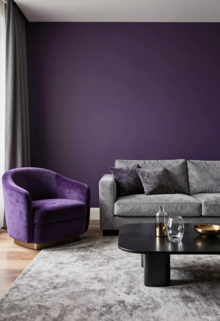 18 Living Room Purple Ideas: Bold Elegant Color Palettes - 11. Chic Purple and Grey Sophistication 1