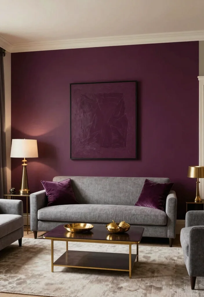18 Living Room Purple Ideas: Bold Elegant Color Palettes - 3. Dramatic Aubergine Accents 1