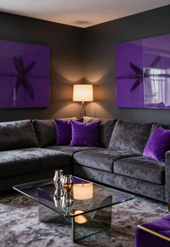 18 Living Room Purple Ideas: Bold Elegant Color Palettes - 5. Majestic Purple and Charcoal 1
