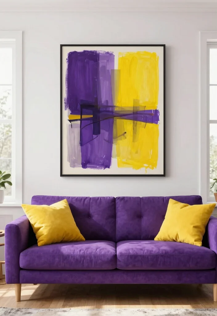 18 Living Room Purple Ideas: Bold Elegant Color Palettes - 7. Bold Purple and Yellow Contrast 1