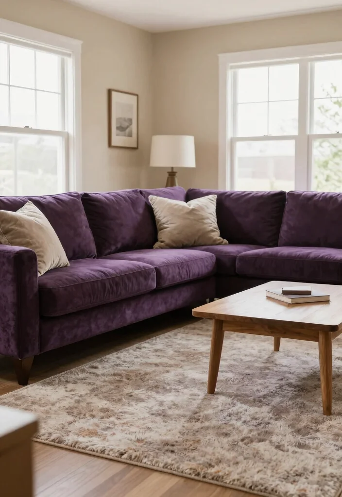 18 Living Room Purple Ideas: Bold Elegant Color Palettes - 8. Cozy Purple and Beige Palette 1