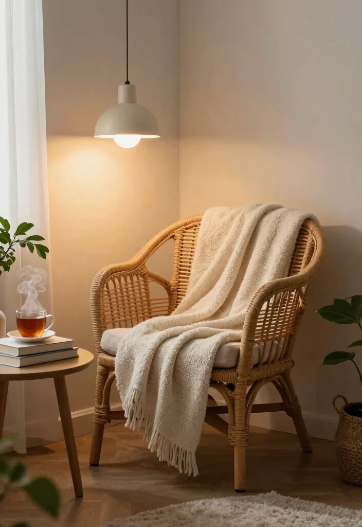 18 Rattan Living Room Decorating Ideas Natural Breezy Style - 12. Create a Relaxing Nook 1
