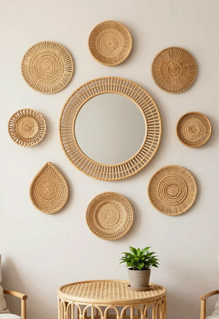 18 Rattan Living Room Decorating Ideas Natural Breezy Style - 4. Rattan Wall Art 1