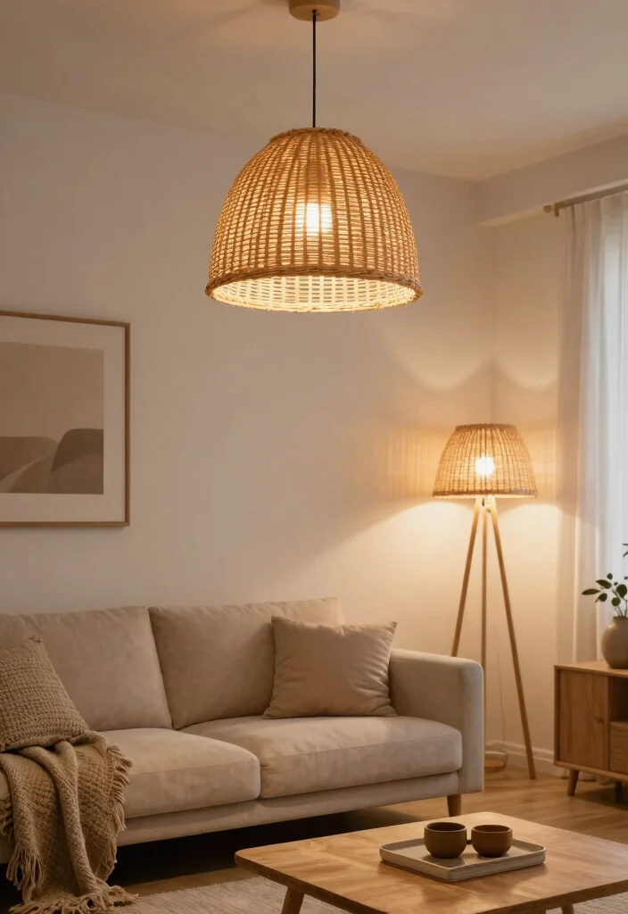 18 Rattan Living Room Decorating Ideas Natural Breezy Style - 7. Rattan Lighting Fixtures 1