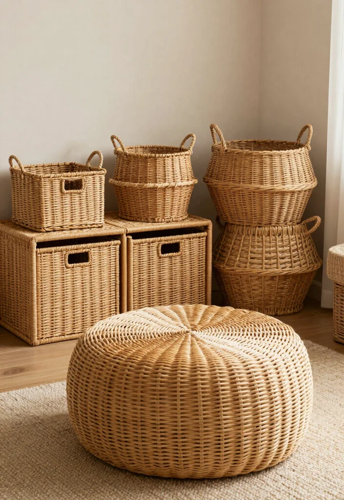 18 Rattan Living Room Decorating Ideas Natural Breezy Style - 8. Rattan Storage Solutions 1