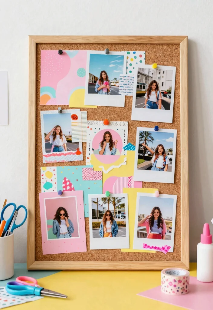 15 Cork Board Ideas for Bedroom That Look Creative & Cute - 1. Colorful Collage Board 1