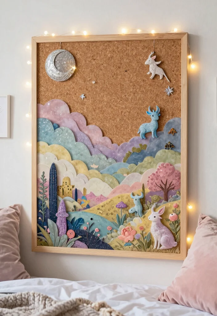 15 Cork Board Ideas for Bedroom That Look Creative & Cute - 10. Whimsical Fantasy Board 1