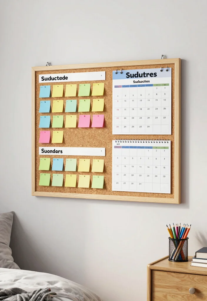 15 Cork Board Ideas for Bedroom That Look Creative & Cute - 12. School Organizer Board 1