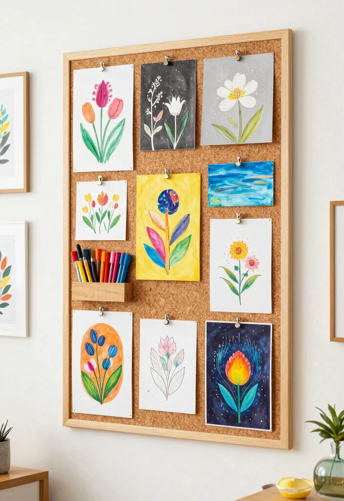 15 Cork Board Ideas for Bedroom That Look Creative & Cute - 8. Artistic Display Board 1