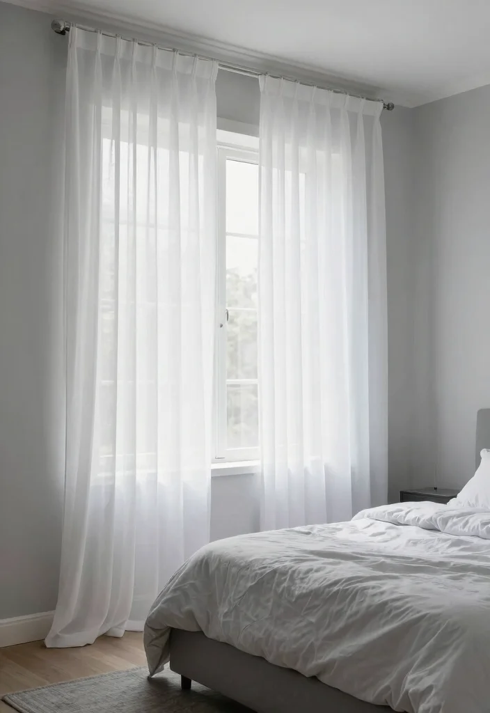 15 Light Gray Bedroom Walls Ideas With Soft Modern Style - 8. Window Treatments 1