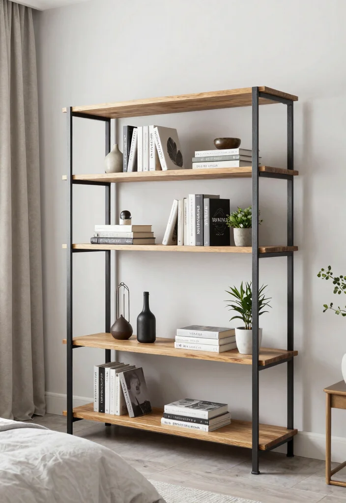 16 Bookshelves Ideas for Bedroom That Feel Stylish & Functional - 10. Industrial-Style Bookshelves for a Modern Touch 1