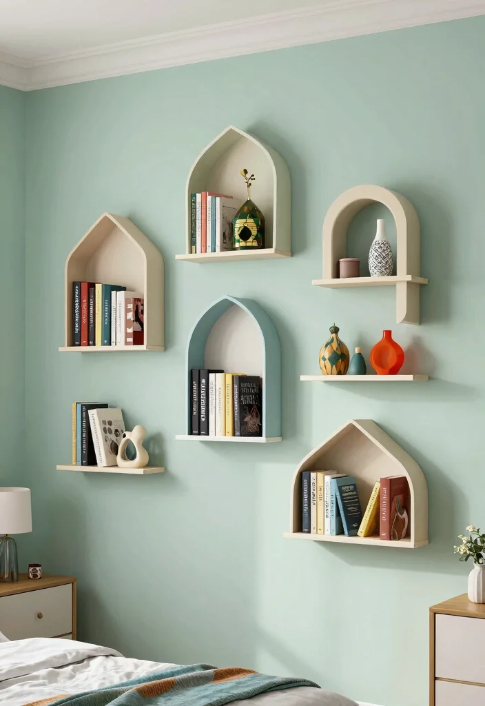 16 Bookshelves Ideas for Bedroom That Feel Stylish & Functional - 14. Book-Themed Wall Art Shelves 1