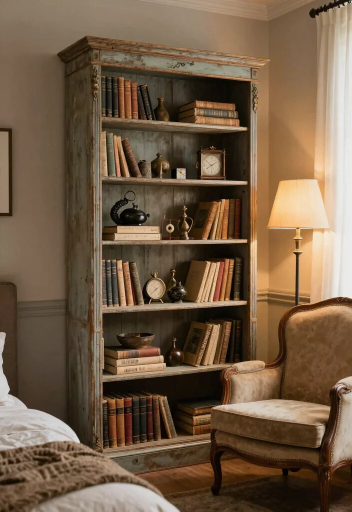 16 Bookshelves Ideas for Bedroom That Feel Stylish & Functional - 7. Antique or Vintage Bookshelves for Character 1