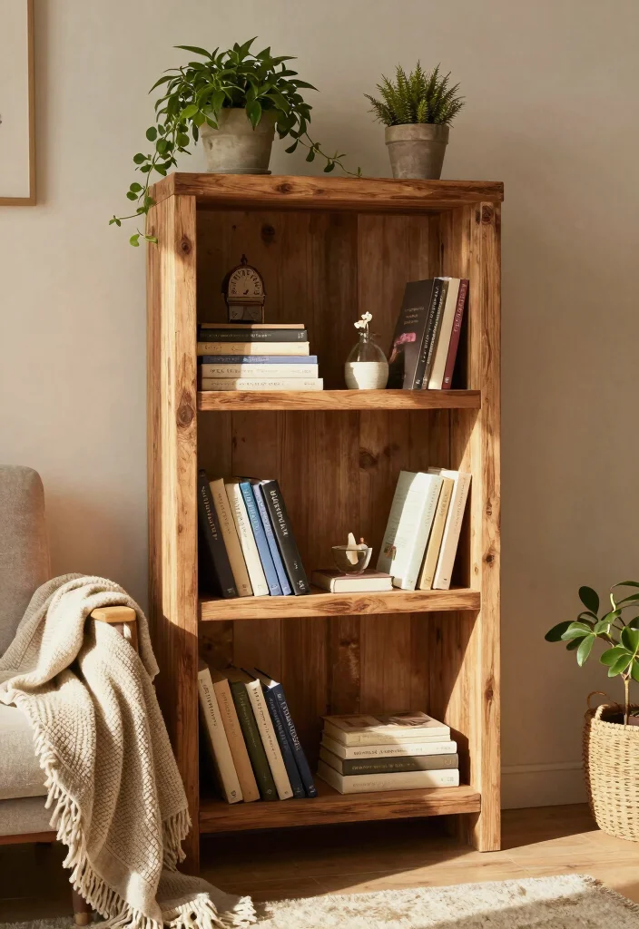16 Bookshelves Ideas for Bedroom That Feel Stylish & Functional - 9. Rustic Wooden Bookshelves for Cozy Vibes 1