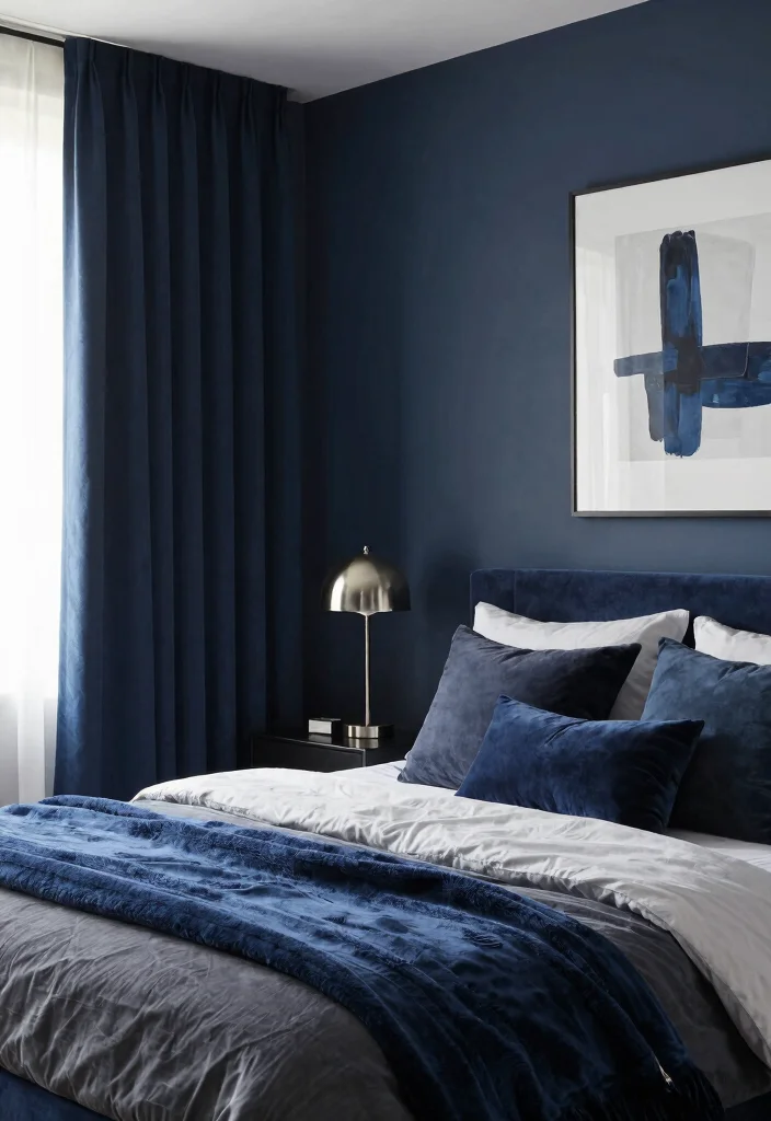 16 Navy Blue Curtains Bedroom Ideas With Cozy Luxe Vibes - 10. Monochrome Magic 1