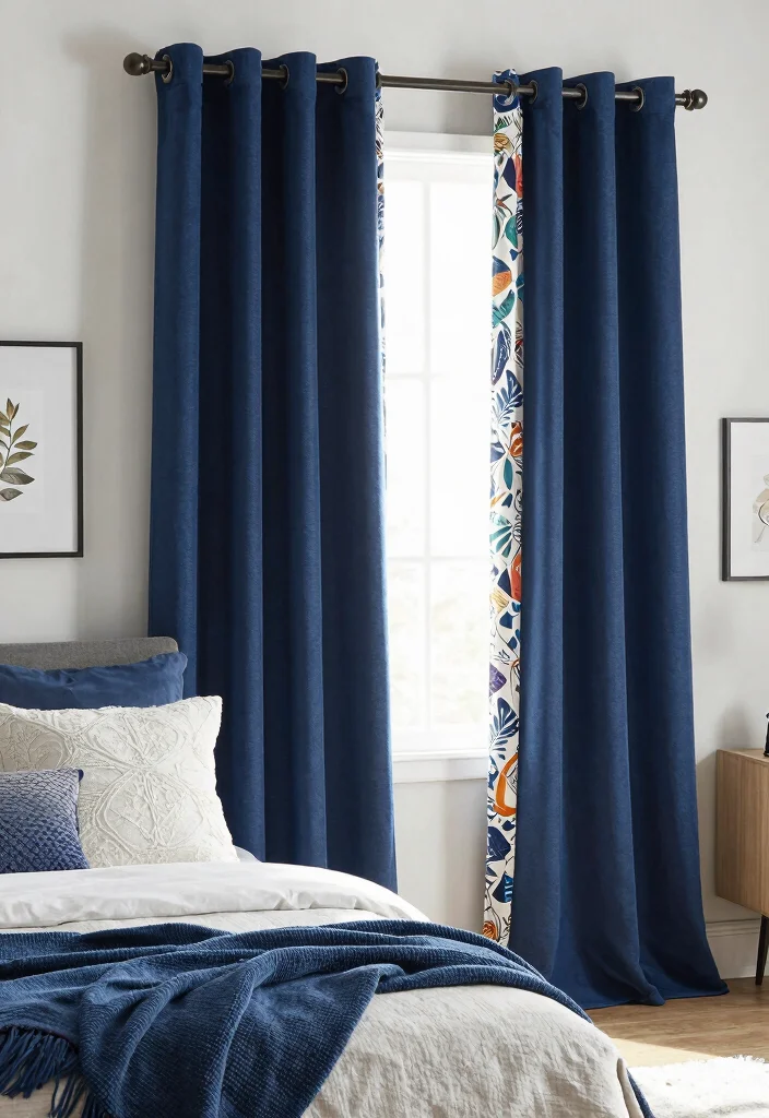 16 Navy Blue Curtains Bedroom Ideas With Cozy Luxe Vibes - 11. Reversible Options 1