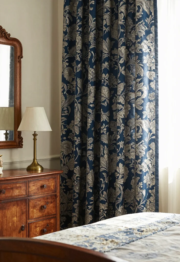 16 Navy Blue Curtains Bedroom Ideas With Cozy Luxe Vibes - 12. Vintage Charm 1