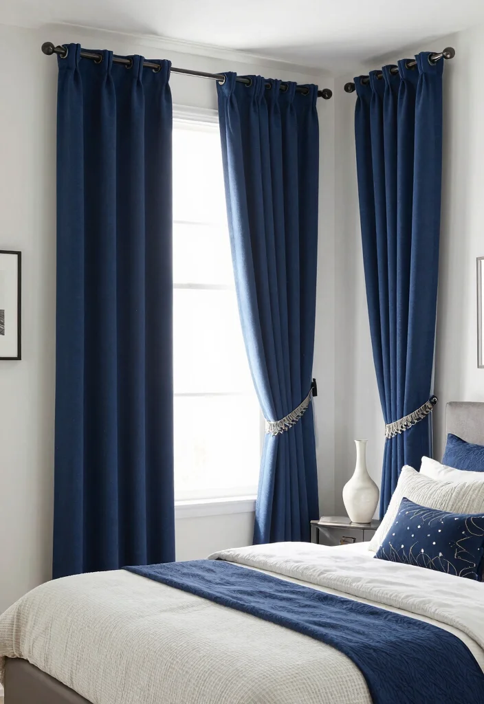16 Navy Blue Curtains Bedroom Ideas With Cozy Luxe Vibes - 14. Curtain Tiebacks 1