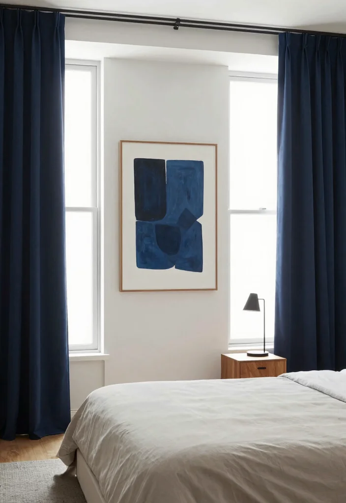 16 Navy Blue Curtains Bedroom Ideas With Cozy Luxe Vibes - 16. Minimalist Approach 1