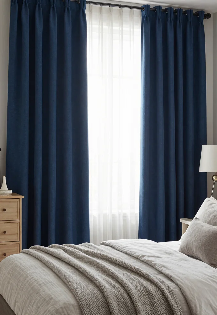 16 Navy Blue Curtains Bedroom Ideas With Cozy Luxe Vibes - 4. Layered Textures 1