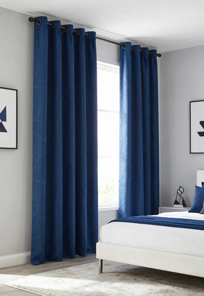 16 Navy Blue Curtains Bedroom Ideas With Cozy Luxe Vibes - 5. Geometric Patterns 1
