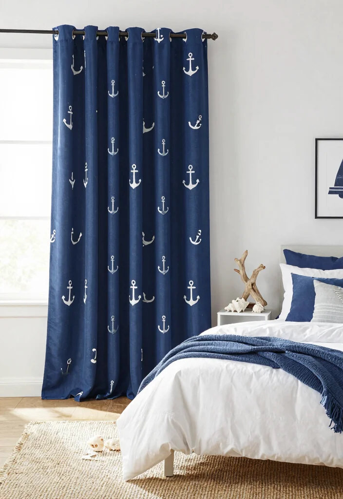 16 Navy Blue Curtains Bedroom Ideas With Cozy Luxe Vibes - 6. Nautical Chic 1