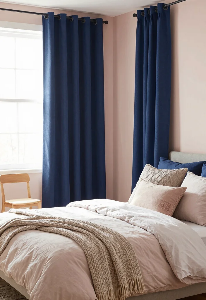 16 Navy Blue Curtains Bedroom Ideas With Cozy Luxe Vibes - 8. Soft Contrast 1