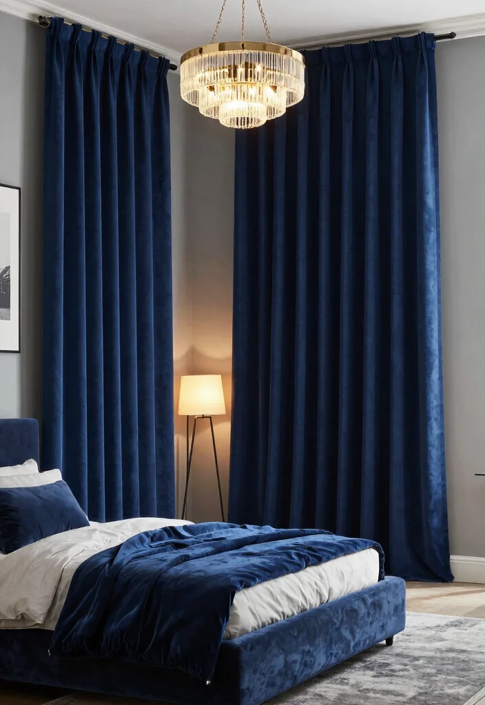 16 Navy Blue Curtains Bedroom Ideas With Cozy Luxe Vibes - 9. Bold and Dramatic 1