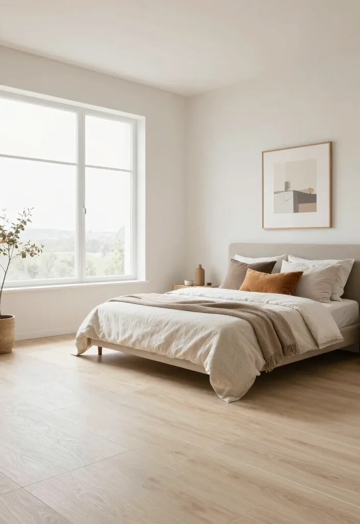 16 Wooden Tiles Flooring Bedroom Ideas With Warm Natural Texture - 14. Emphasize Open Space with Neutral Tones 1