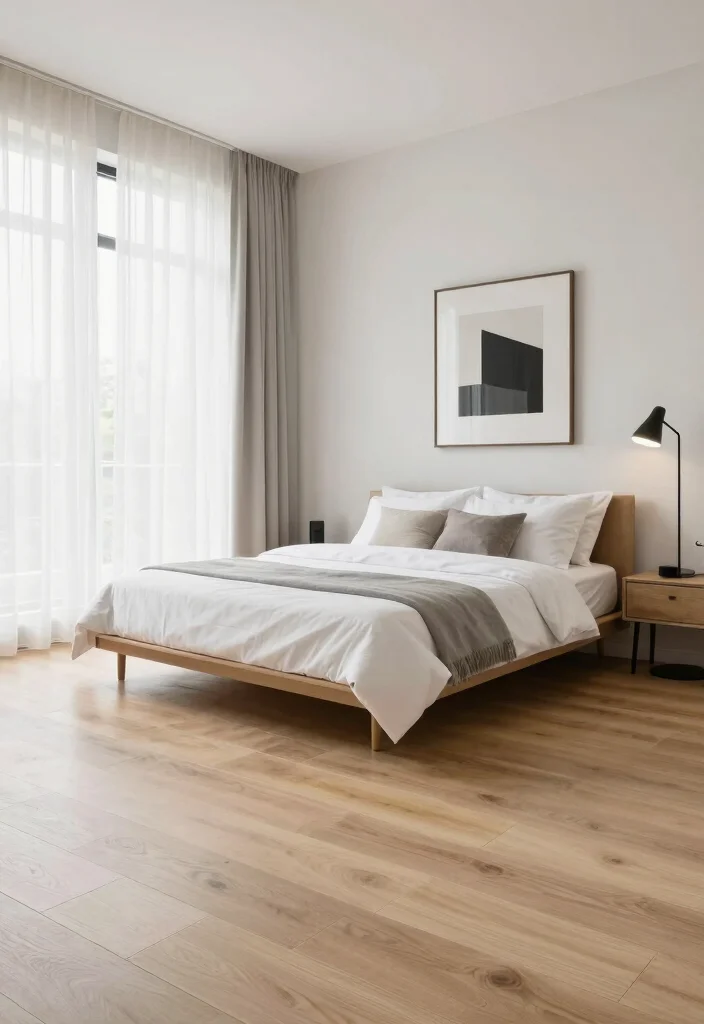 16 Wooden Tiles Flooring Bedroom Ideas With Warm Natural Texture - 2. Go for a Modern Minimalist Look 1