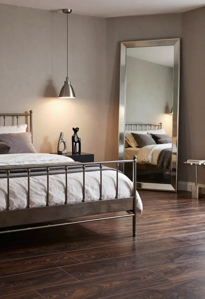 16 Wooden Tiles Flooring Bedroom Ideas With Warm Natural Texture - 5. Pair Wood with Metal Accents 1