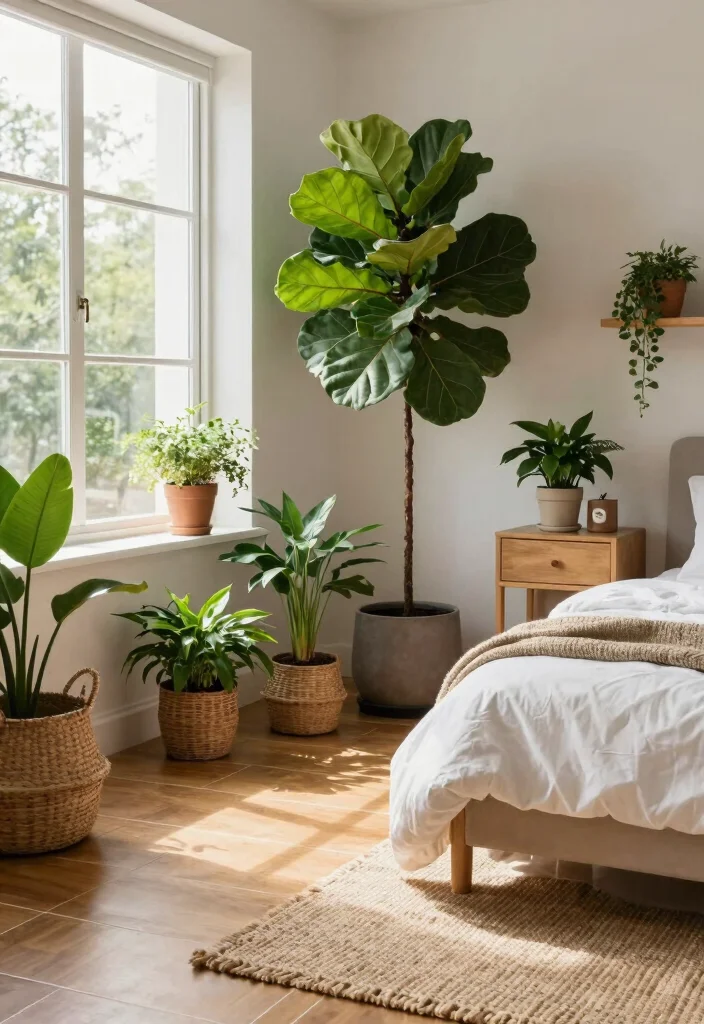 16 Wooden Tiles Flooring Bedroom Ideas With Warm Natural Texture - 7. Introduce Nature with Indoor Plants 1