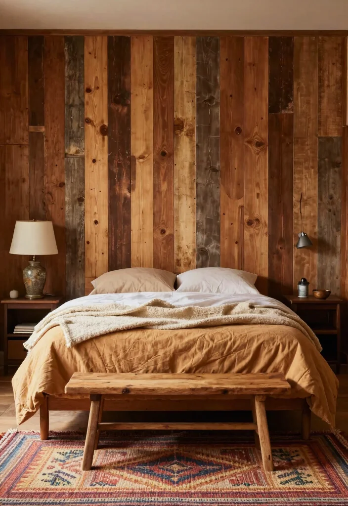 17 Half Wall Paneling Ideas Bedroom Designs Will Love - 3. Rustic Wood Panels 1