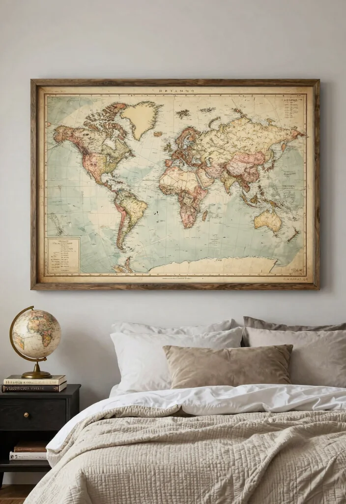 18 Bedroom Wall Decor Aesthetic Ideas That Transform Your Space - 11. Map Art 1