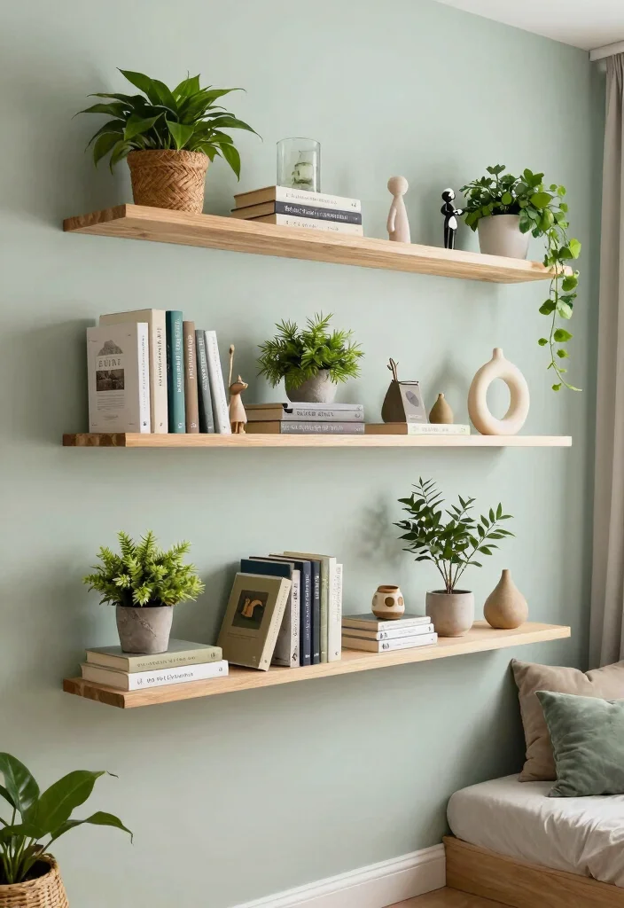 18 Bedroom Wall Decor Aesthetic Ideas That Transform Your Space - 5. Floating Shelves Display 1