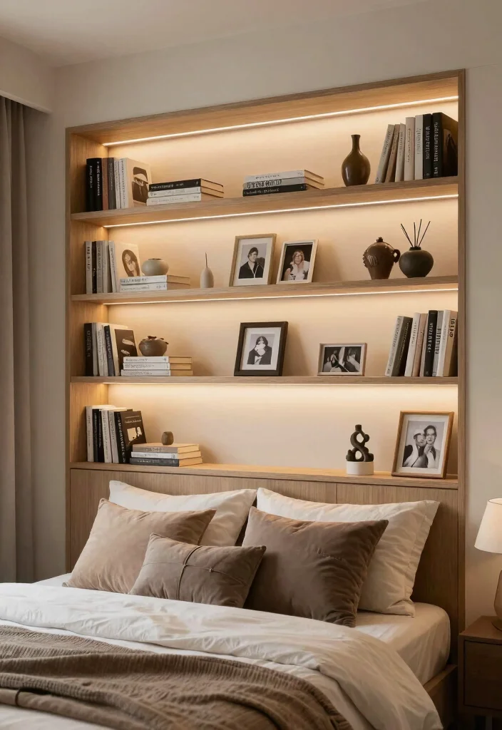 18 Built in Shelves Bedroom Ideas That Maximize Every Inch - 13. Shelves Over the Bed for Extra Room 1