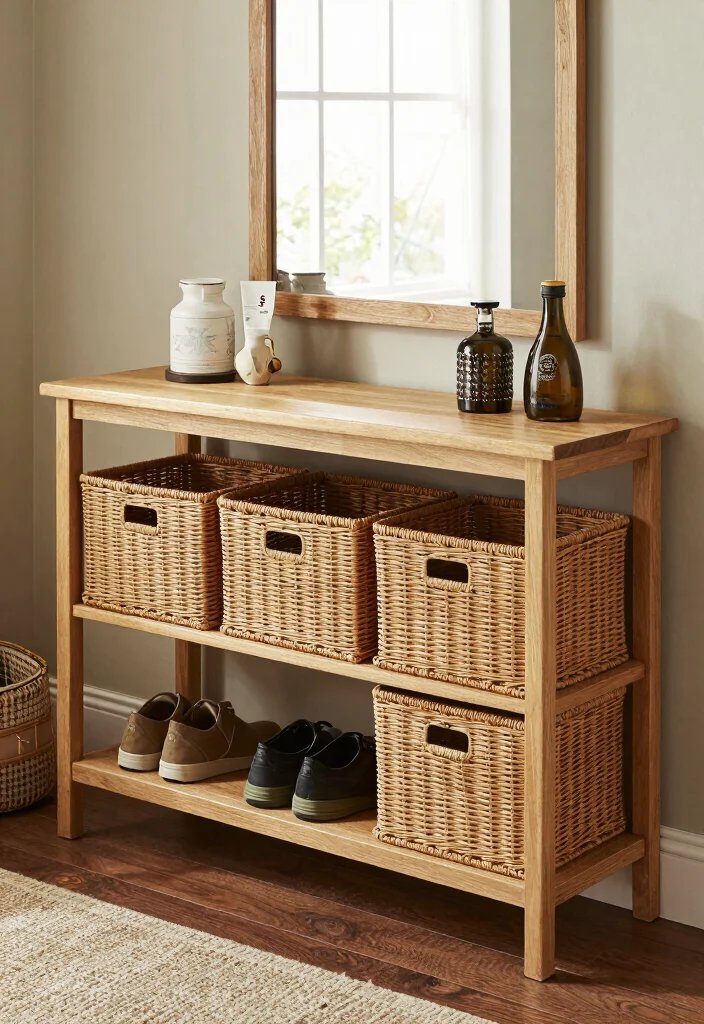12 Console Tables That Impress Guests at Your Entryway - 7. Console Table with Storage Bins 1