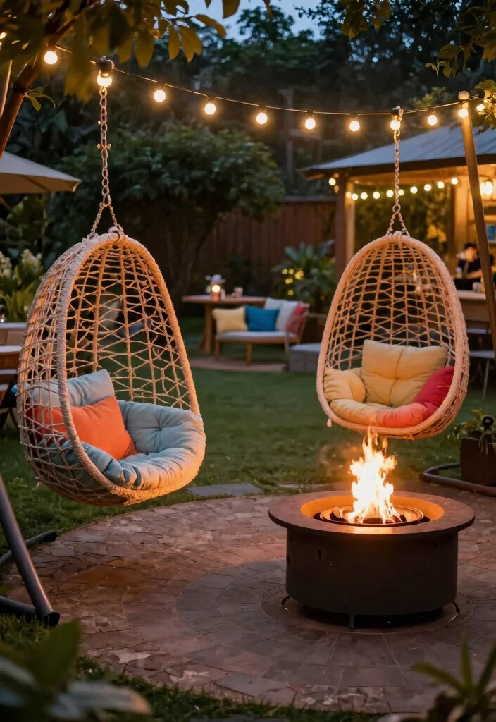 12 Cozy Fire Pit Seating Arrangements for Hosting Guests - 11. Swing Seating for Fun and Comfort 1