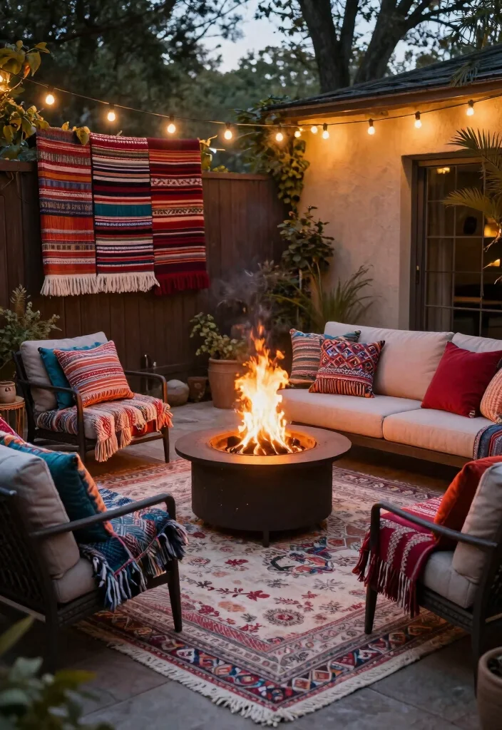 12 Cozy Fire Pit Seating Arrangements for Hosting Guests - 4. Layered Textiles for Comfort and Warmth 1