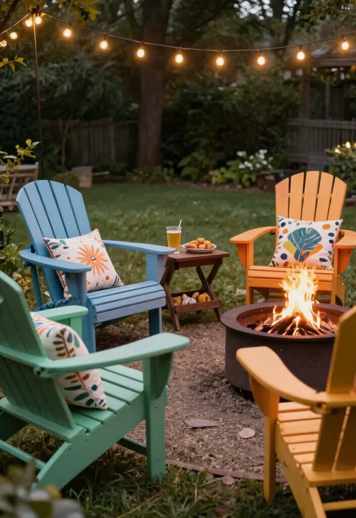 12 Cozy Fire Pit Seating Arrangements for Hosting Guests - 5. Classic Adirondack Chairs for Timeless Style 1