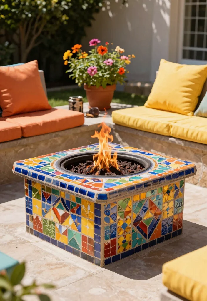 12 Raised Fire Pit Kits That Busy Homeowners Love - 9. Mosaic Tile Fire Pit Kit 1