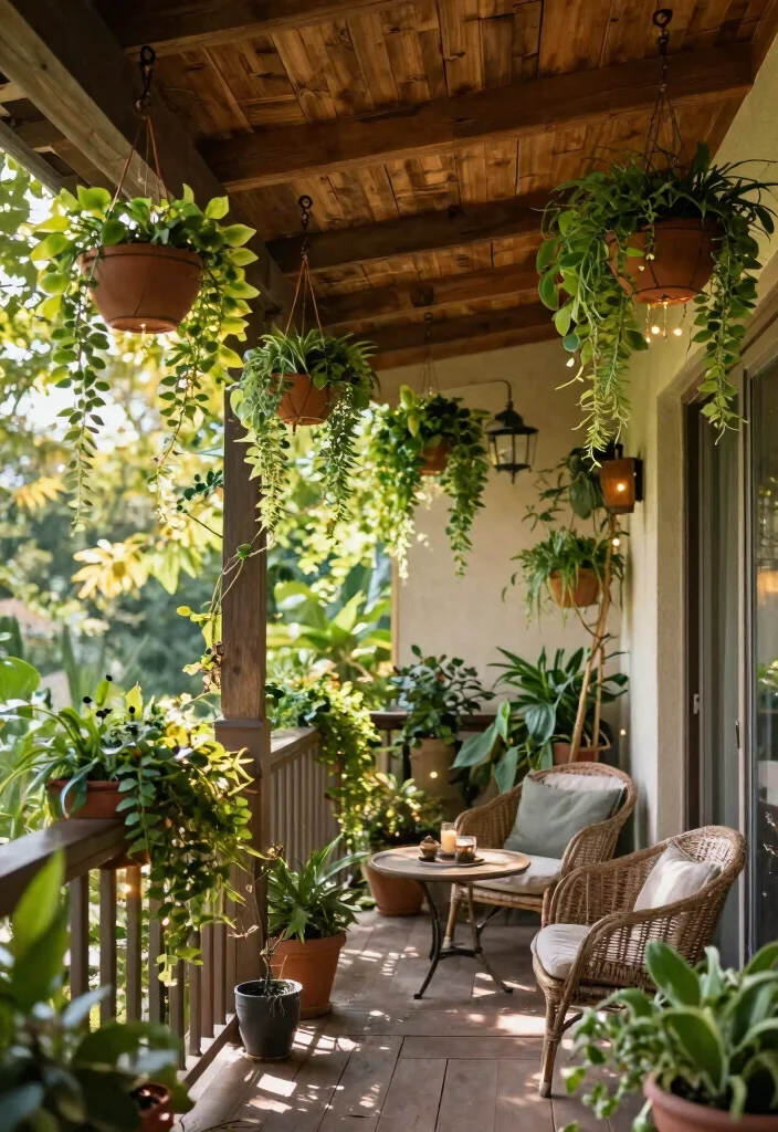 12 Wooden Ceiling Upgrades to Warm Apartment Balconies - 11. Ceiling Planters 1
