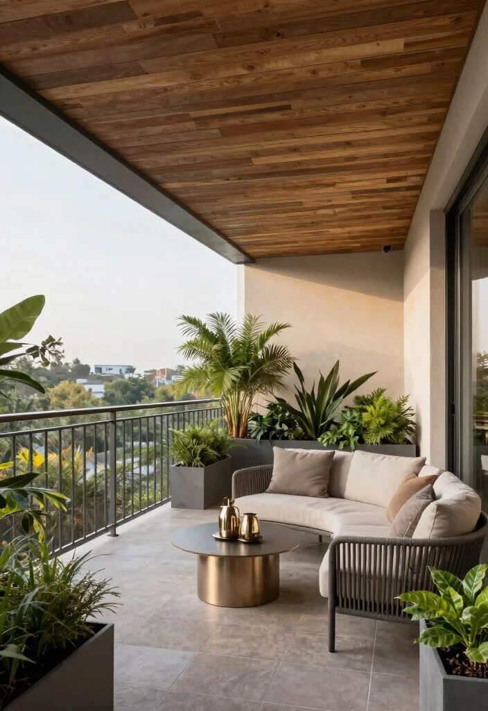 12 Wooden Ceiling Upgrades to Warm Apartment Balconies - 5. Wood and Metal Combo 1