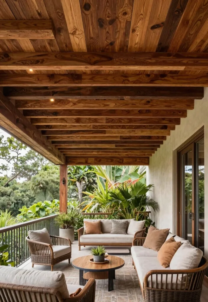 12 Wooden Ceiling Upgrades to Warm Apartment Balconies - 8. Layered Wood Panels 1